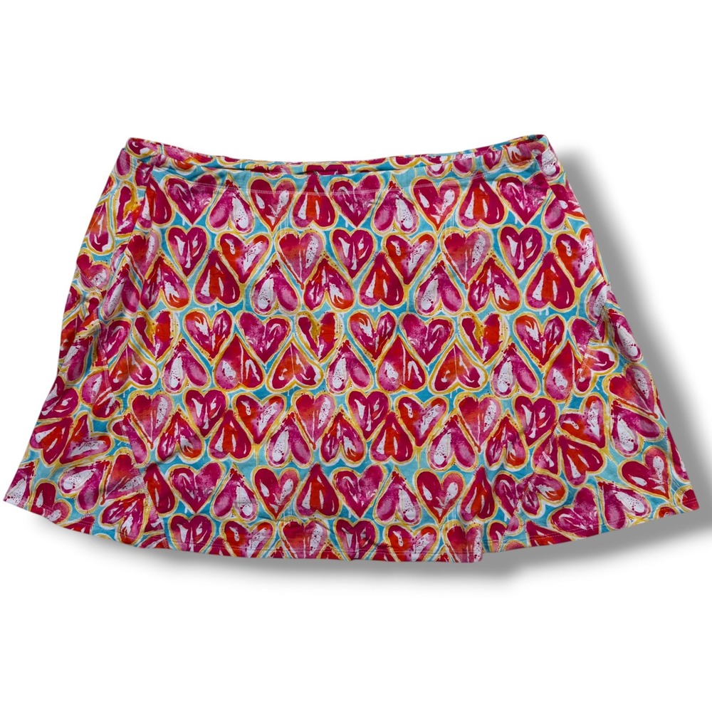 IBKUL Heart Print Athletic Golf Tennis Skort UPF 50+ Size Large Womens Pink Blue